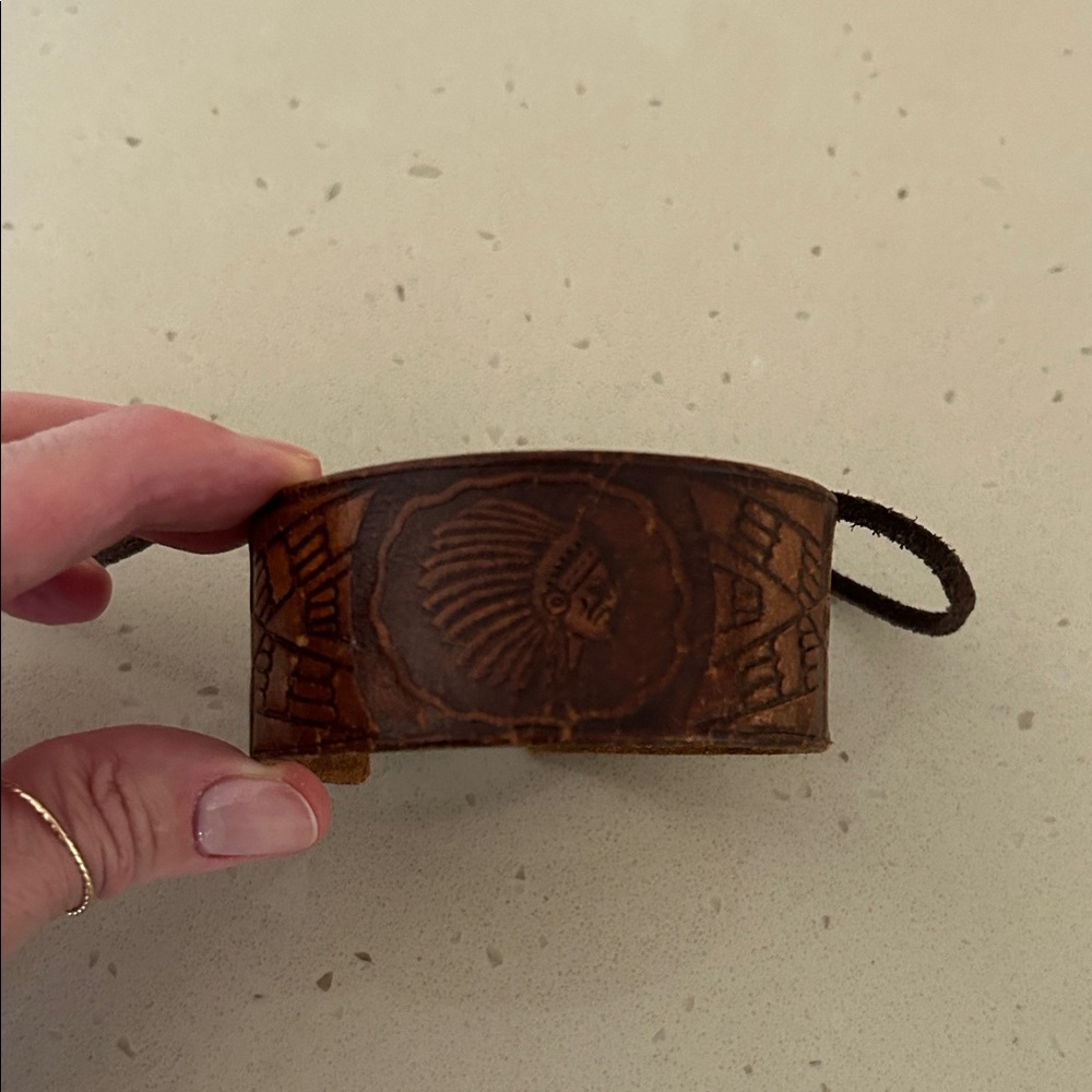 Brown Leather Bracelet with Tribal Design